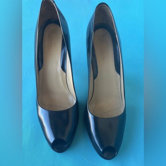 Faconnable Women's Black Patent Leather Peep Open Toe All Leather Italy Size 8 N - Picture 2 of 7